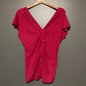 New Tag Y2K United Colors of Benetton Women L Pink Ruffle Top Stretch Body Con